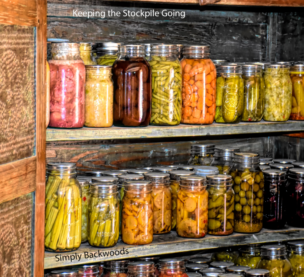 Keeping the Stockpile Going continually, canning and making meals in a jar among other things. Keep your stockpile going continually!